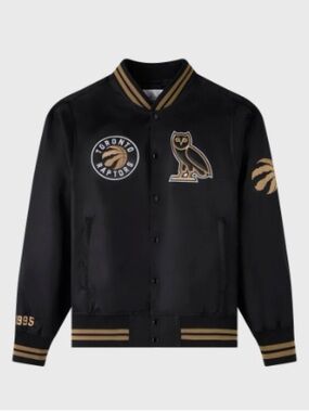 OVO Black and Gold Satin Varsity Bomber Jacket